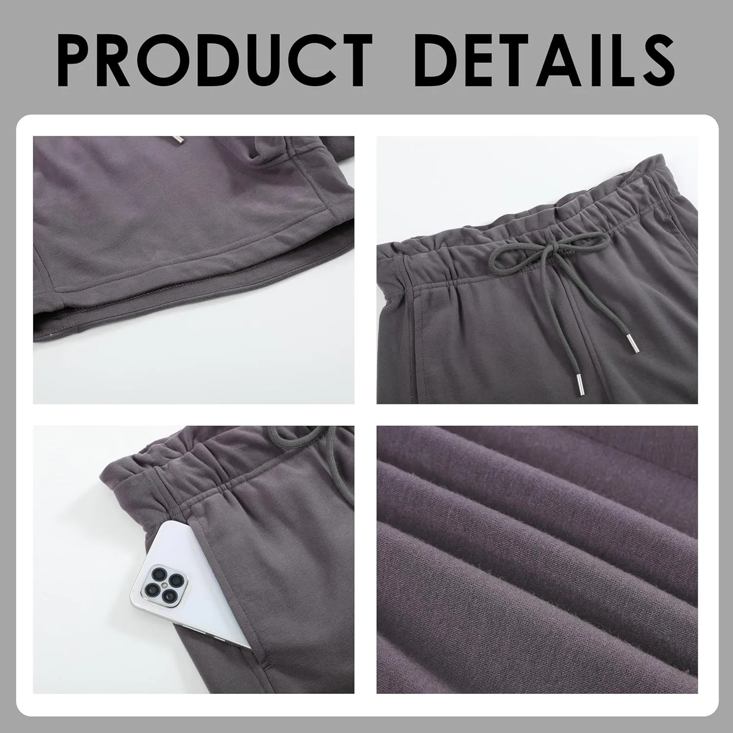 Womens Summer Sweat Shorts Cotton French Terry Drawstring Workout Casual Lounge Shorts with Pockets