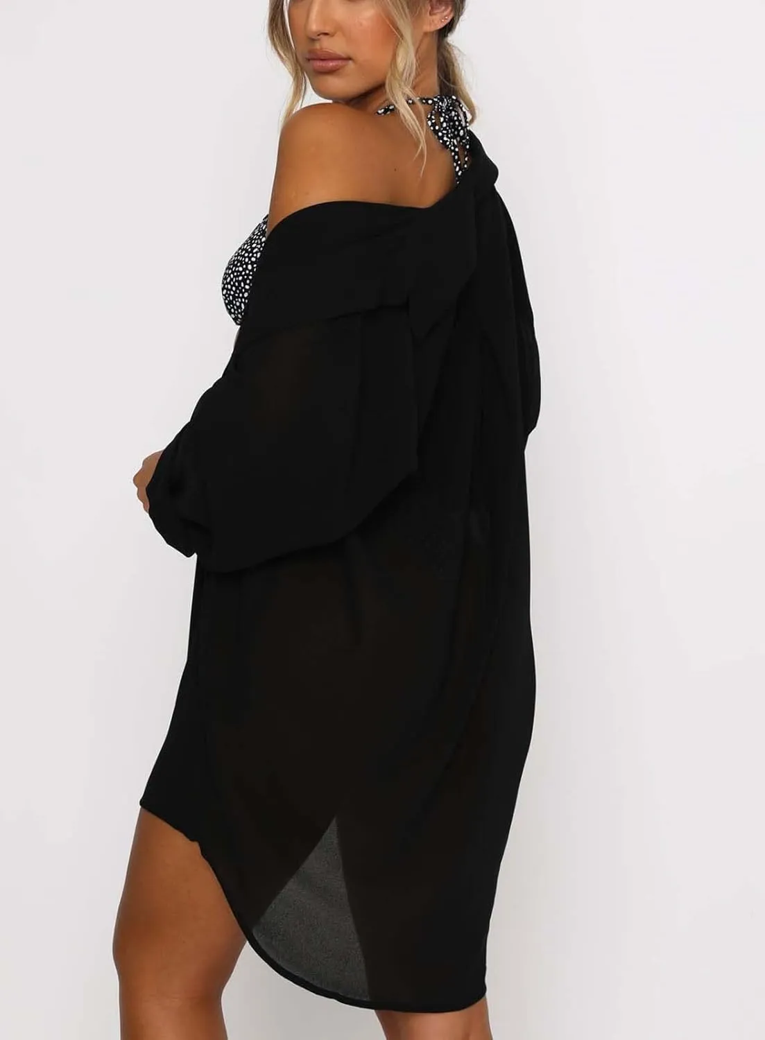 Women's Swimsuit Beach Cover Up Loose V-Neck Button Down Bikini Bathing Suit