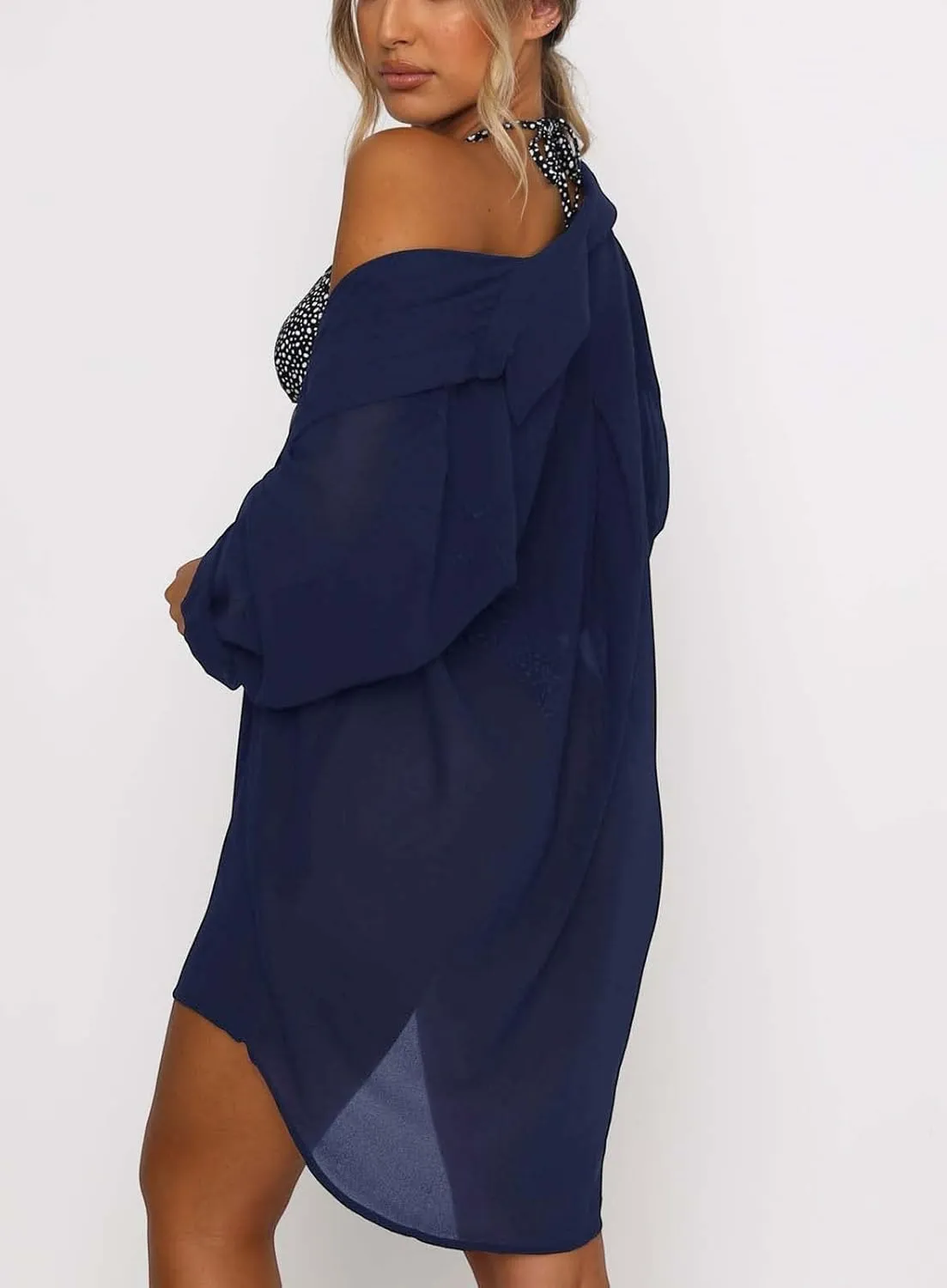 Women's Swimsuit Beach Cover Up Loose V-Neck Button Down Bikini Bathing Suit
