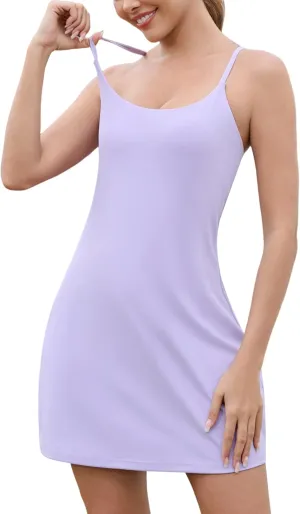 Womens Tennis Dress with Shorts Pockets, Built-in Sports Bra Crisscross Back Athletic Dress with Underneath