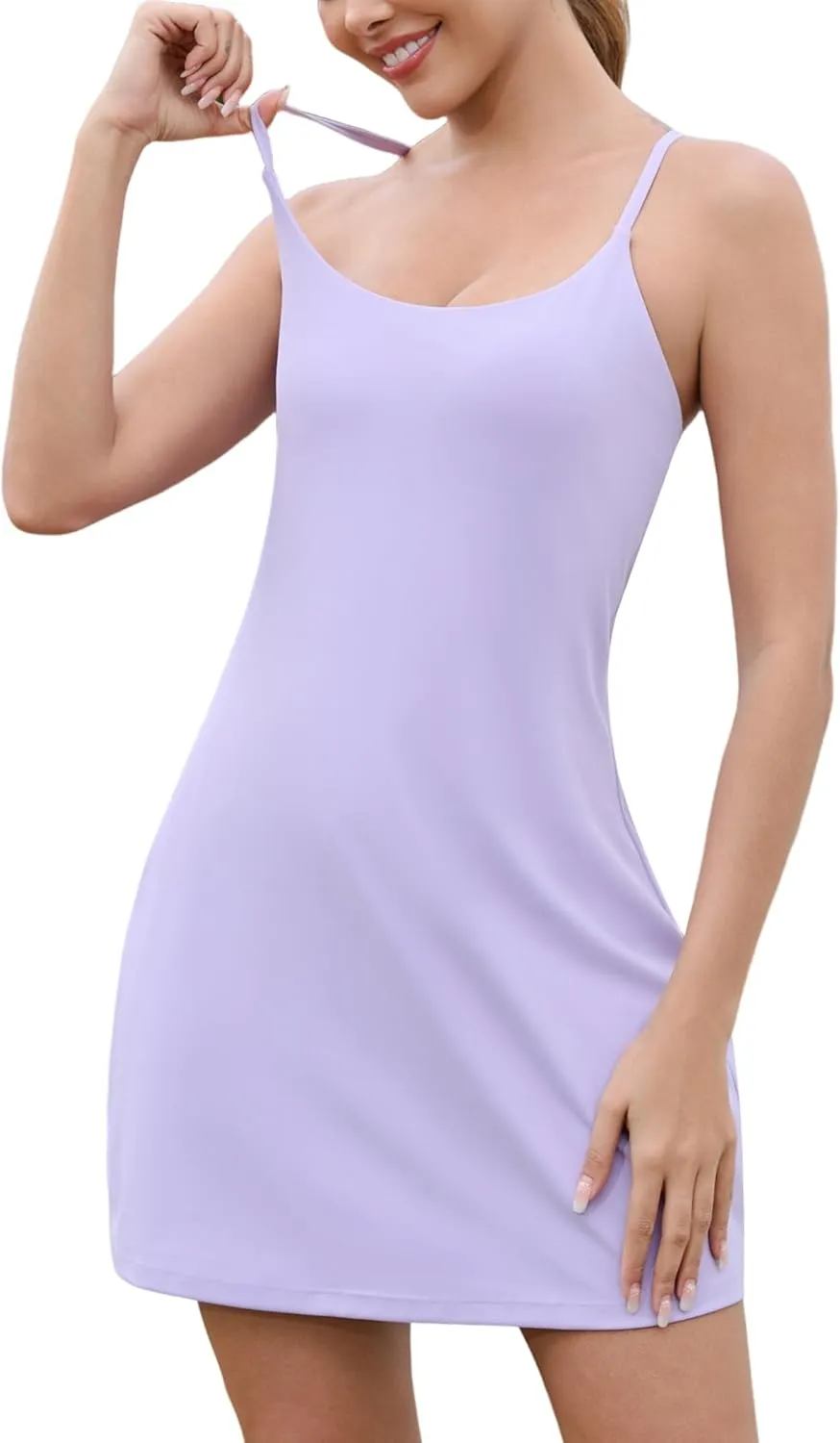 Womens Tennis Dress with Shorts Pockets, Built-in Sports Bra Crisscross Back Athletic Dress with Underneath