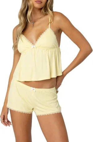 XBTCLXEBCO Lace Pajama Sets for Women 2 Piece Sexy Sleeveless Cami Tank Top and Shorts Pj Set Y2K Matching Lounge Sleepwear