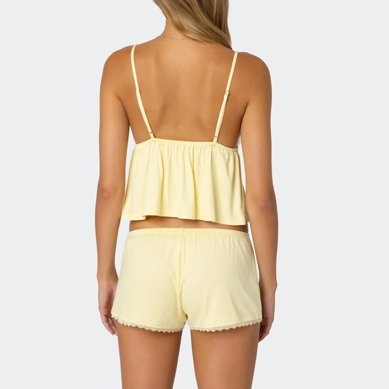 XBTCLXEBCO Lace Pajama Sets for Women 2 Piece Sexy Sleeveless Cami Tank Top and Shorts Pj Set Y2K Matching Lounge Sleepwear