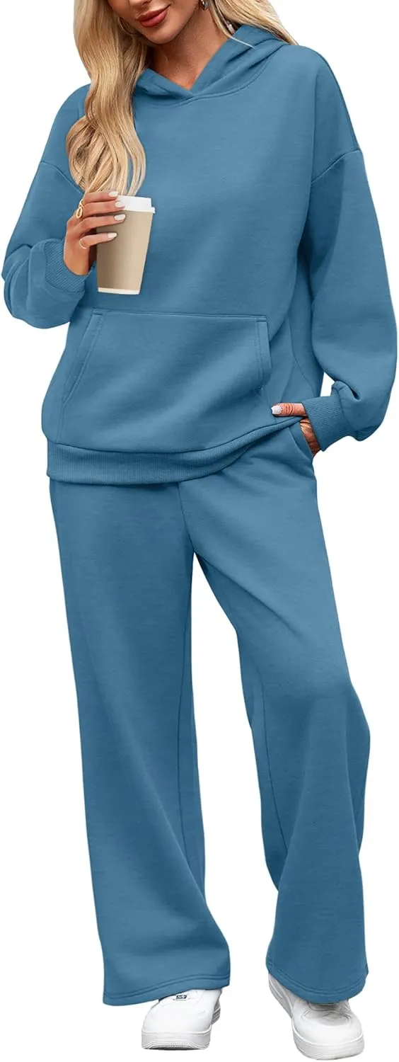 XIEERDUO Womens 2 Piece Outfits 2024 Sweatsuit Set Track Suits Oversized Hoodie Sweatshirts Wide Leg Sweatpants with Pockets