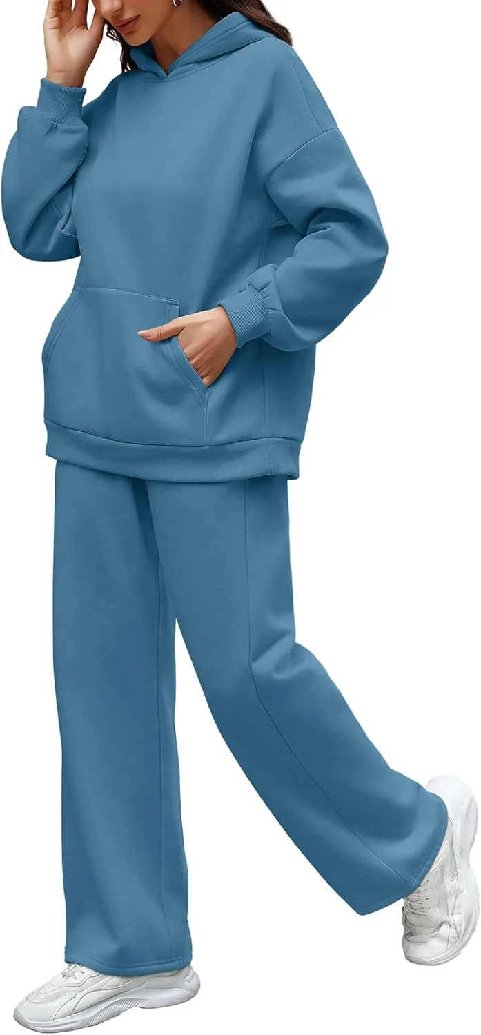 XIEERDUO Womens 2 Piece Outfits 2024 Sweatsuit Set Track Suits Oversized Hoodie Sweatshirts Wide Leg Sweatpants with Pockets
