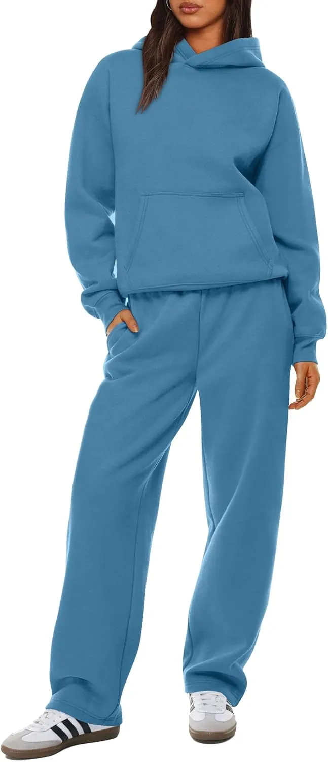 XIEERDUO Womens 2 Piece Outfits 2024 Sweatsuit Set Track Suits Oversized Hoodie Sweatshirts Wide Leg Sweatpants with Pockets