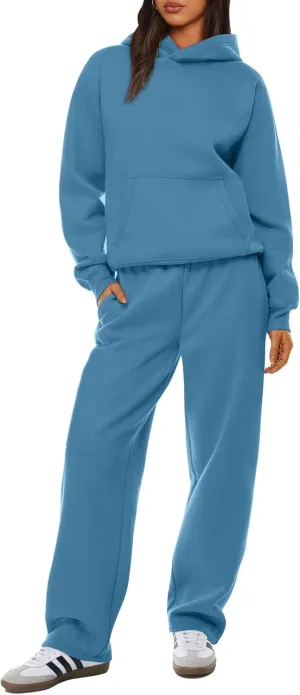 XIEERDUO Womens 2 Piece Outfits 2024 Sweatsuit Set Track Suits Oversized Hoodie Sweatshirts Wide Leg Sweatpants with Pockets