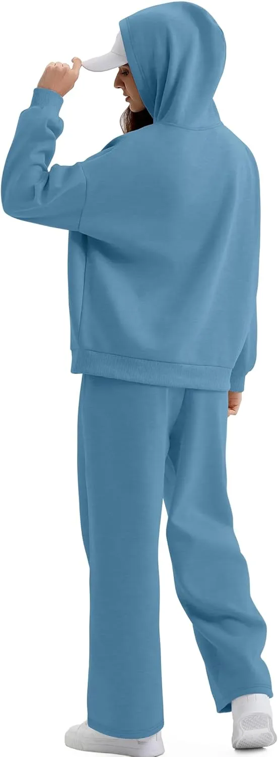 XIEERDUO Womens 2 Piece Outfits 2024 Sweatsuit Set Track Suits Oversized Hoodie Sweatshirts Wide Leg Sweatpants with Pockets
