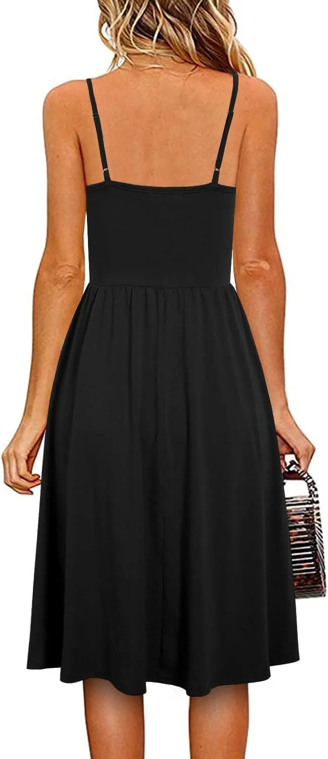 YATHON Casual Dresses for Women Sleeveless Cotton Summer Beach Dress A Line Spaghetti Strap Sundresses with Pockets