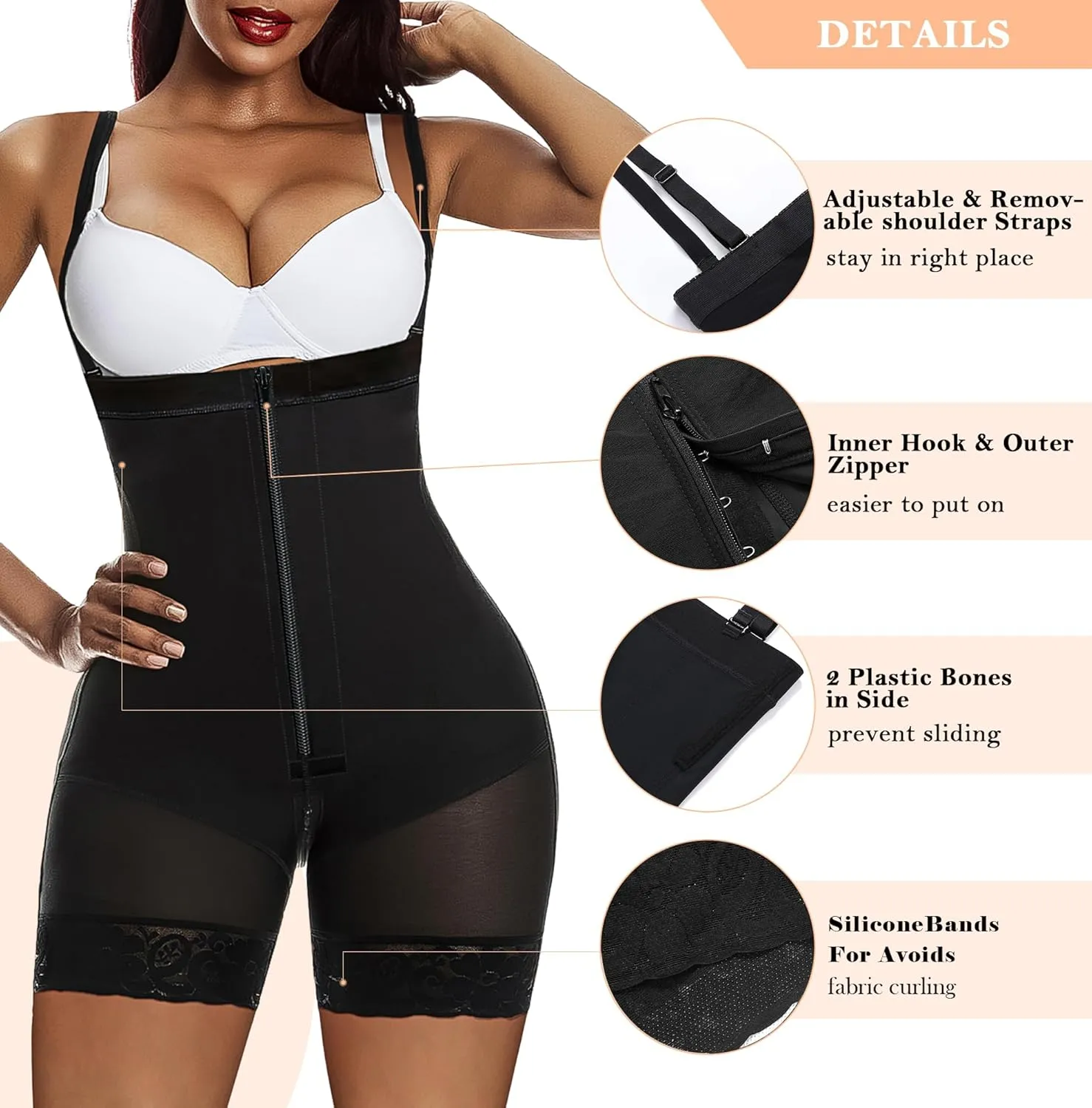 YIANNA Fajas Colombianas Shapewear for Women Tummy Control Body Shaper Butt Lifter Thigh Slimmer with Zipper Crotch
