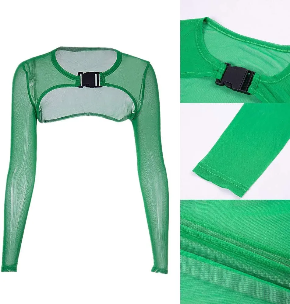 Ypser See Through Mesh Crop Top Sheer Open Front Shrug Fishnet Cover Ups with Buckle