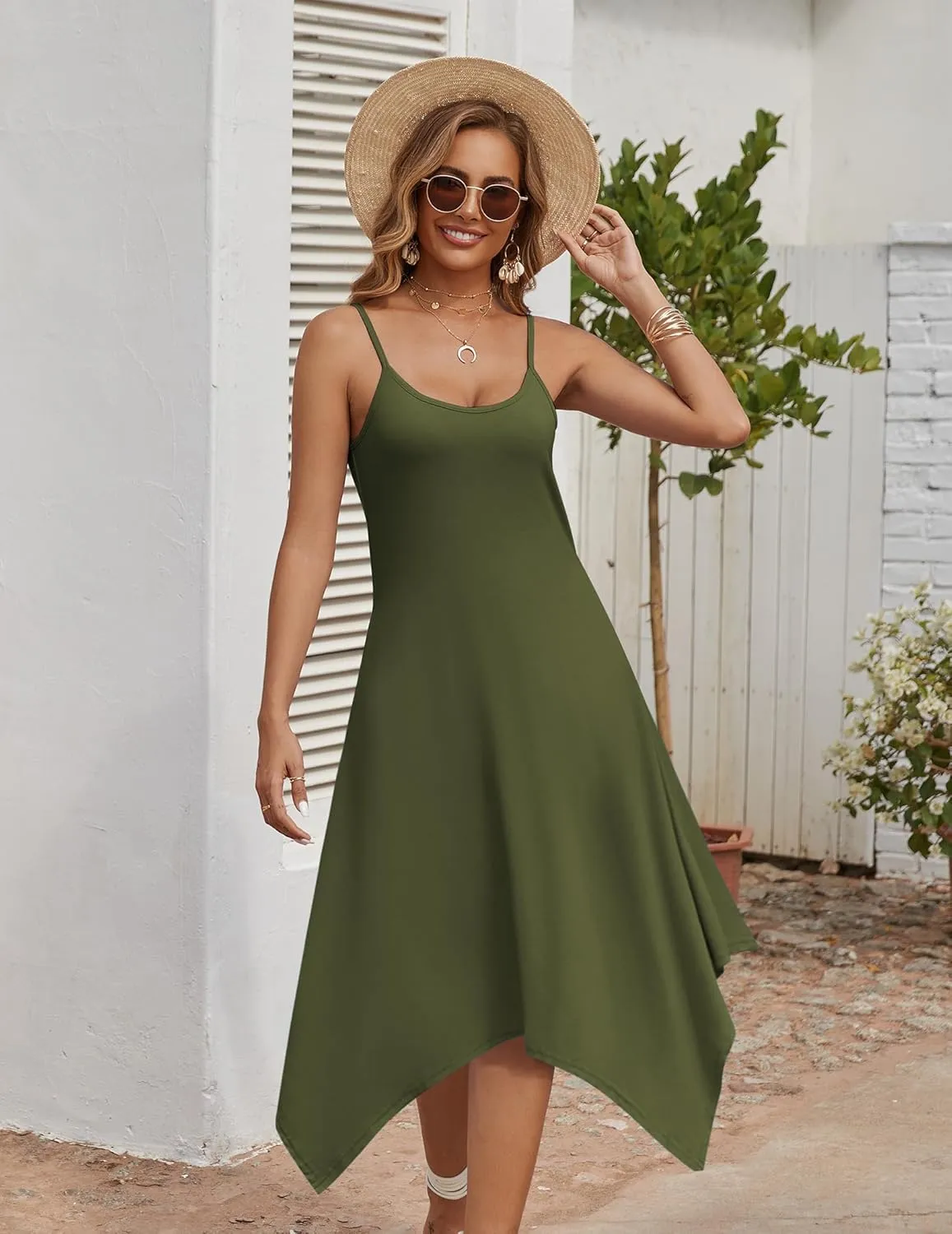 Zeagoo Women Summer Midi Dress 2025 Hawaiian Bohemian Beach Cover Up Dress Floral Spaghetti Strap Casual Dress with Pockets