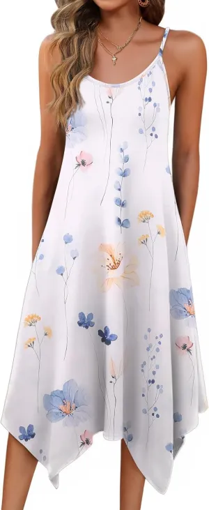 Zeagoo Women Summer Midi Dress 2025 Hawaiian Bohemian Beach Cover Up Dress Floral Spaghetti Strap Casual Dress with Pockets