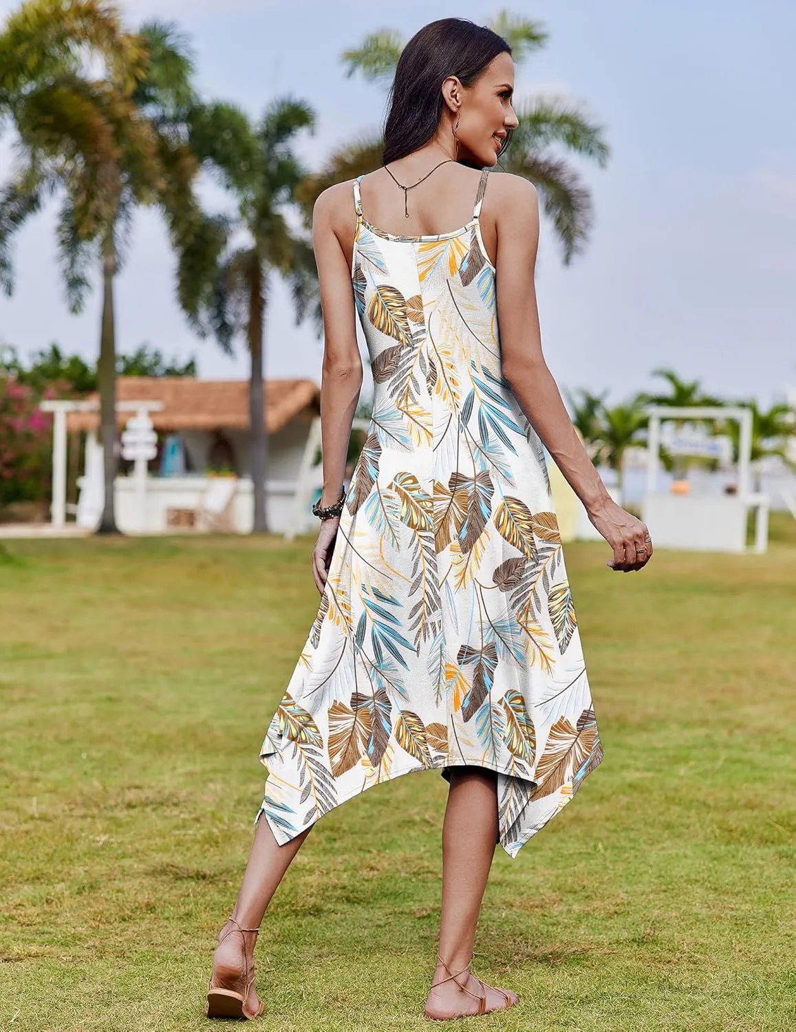 Zeagoo Women Summer Midi Dress 2025 Hawaiian Bohemian Beach Cover Up Dress Floral Spaghetti Strap Casual Dress with Pockets