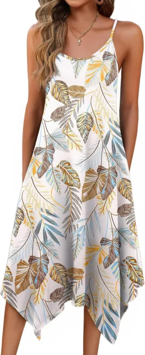 Zeagoo Women Summer Midi Dress 2025 Hawaiian Bohemian Beach Cover Up Dress Floral Spaghetti Strap Casual Dress with Pockets