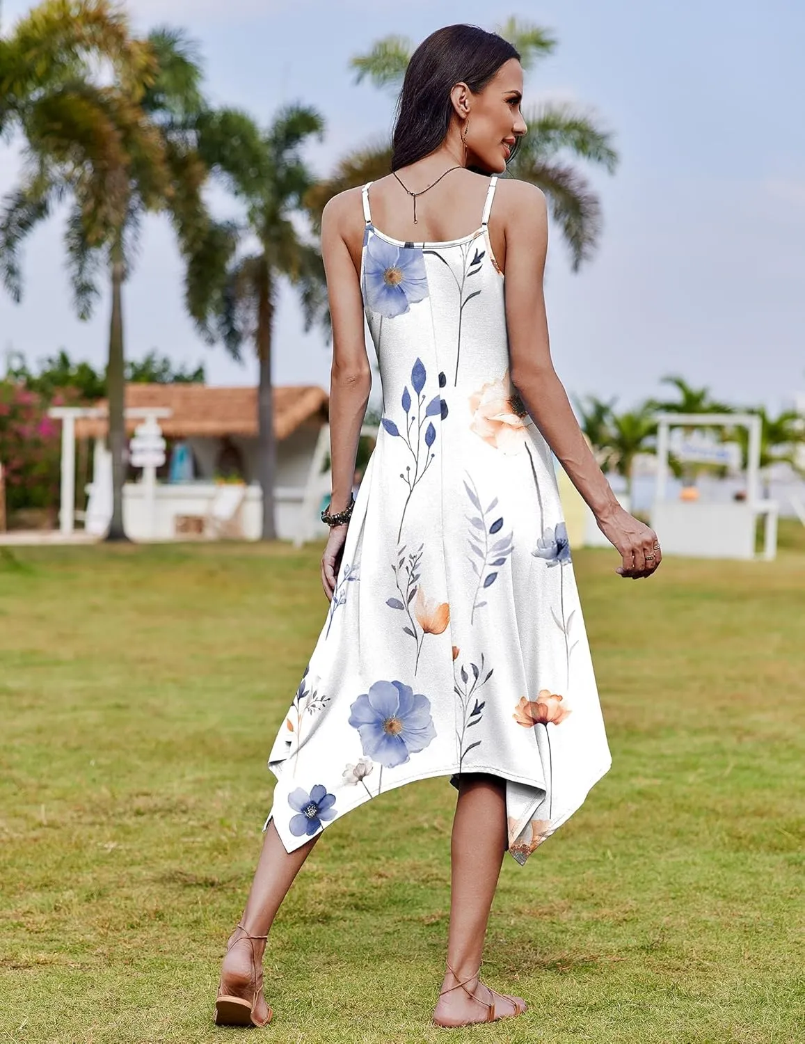 Zeagoo Women Summer Midi Dress 2025 Hawaiian Bohemian Beach Cover Up Dress Floral Spaghetti Strap Casual Dress with Pockets
