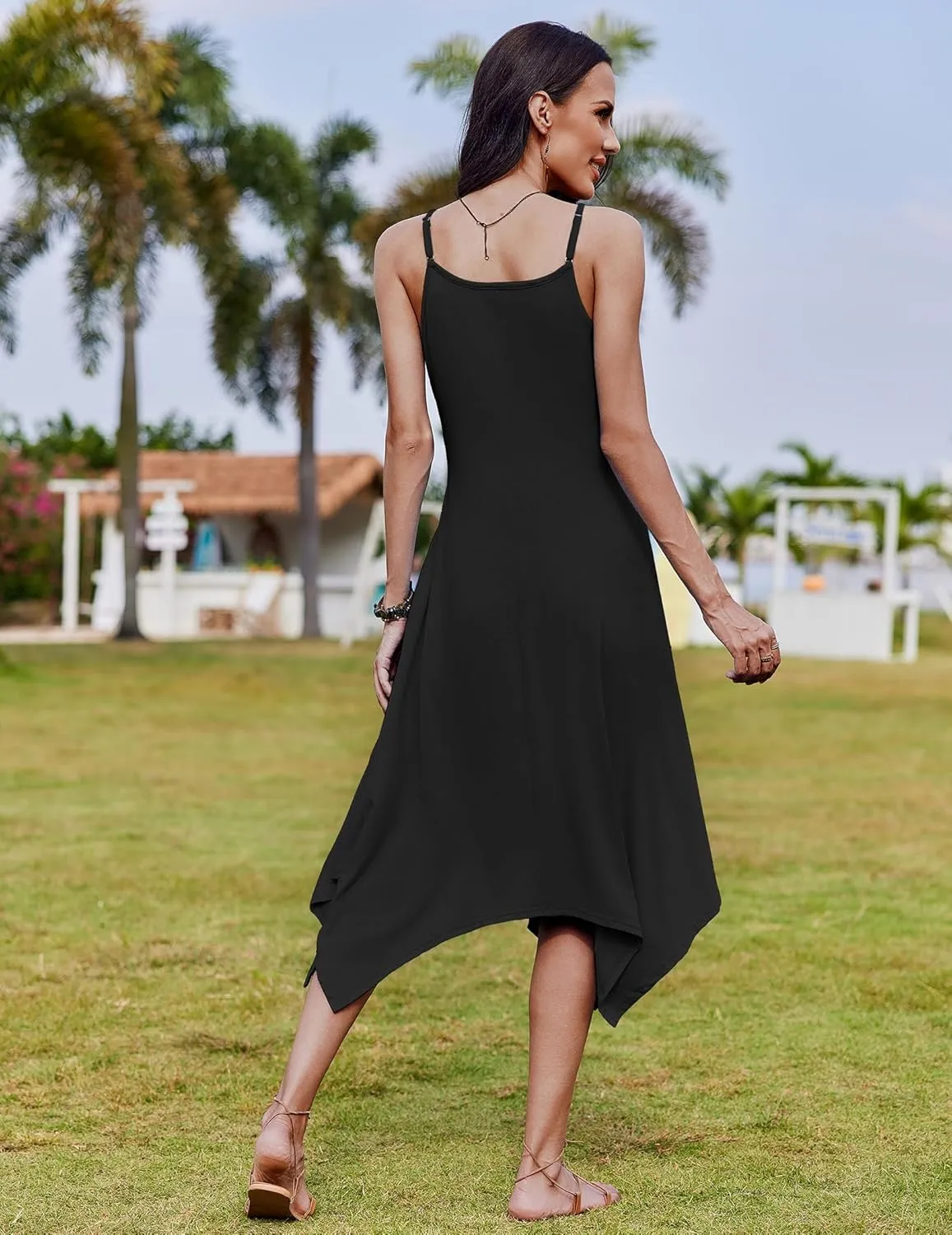 Zeagoo Women Summer Midi Dress 2025 Hawaiian Bohemian Beach Cover Up Dress Floral Spaghetti Strap Casual Dress with Pockets