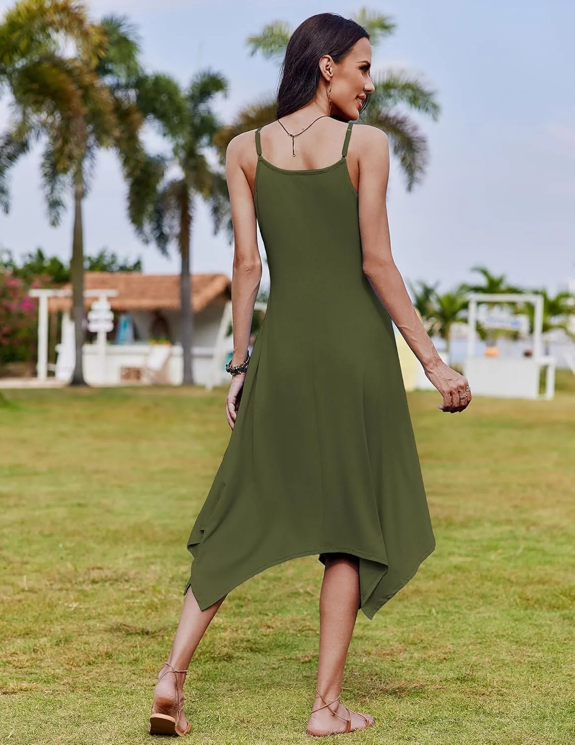 Zeagoo Women Summer Midi Dress 2025 Hawaiian Bohemian Beach Cover Up Dress Floral Spaghetti Strap Casual Dress with Pockets