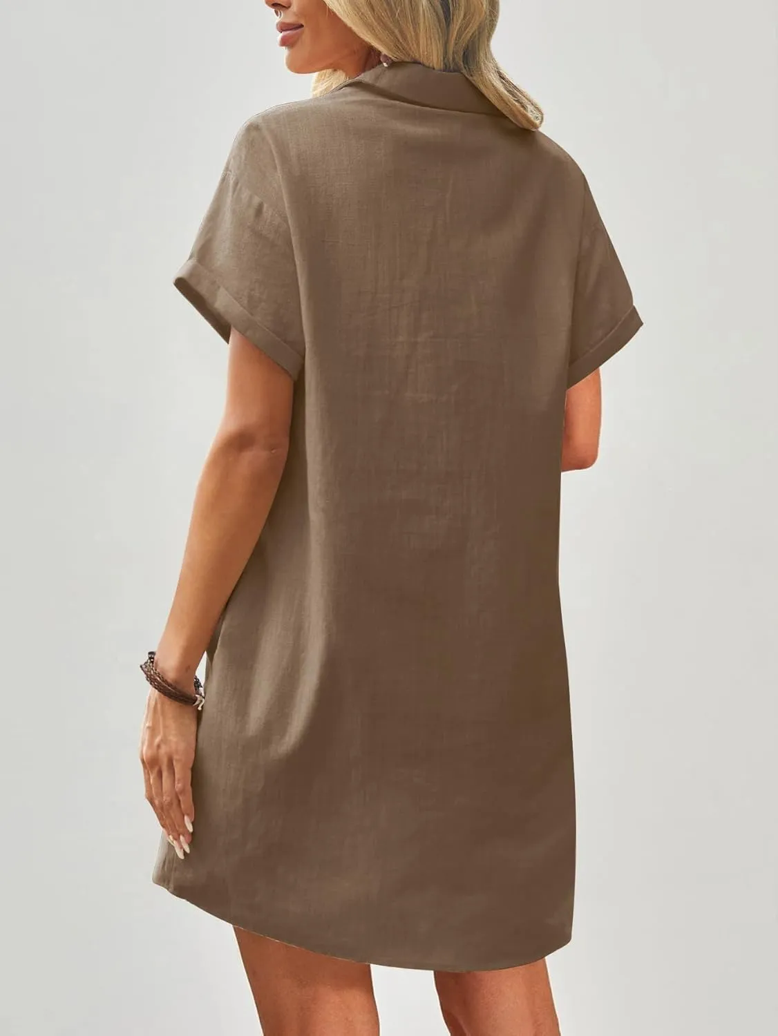 Zeagoo Womens Cotton Shirt Dress Summer Casual Short Sleeve Button Down Beach Cover Up Shirts with Pockets