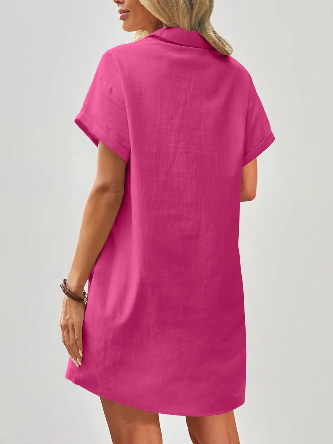 Zeagoo Womens Cotton Shirt Dress Summer Casual Short Sleeve Button Down Beach Cover Up Shirts with Pockets