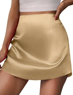Zeagoo Womens Summer Mini Skirts Elastic High Waisted Stain A-Line Zipper Party Skirt 2025