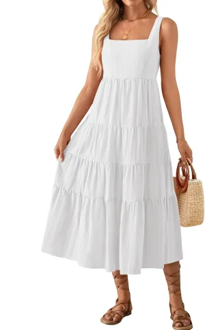 ZESICA Women's Summer Sleeveless Dress Casual Backless Loose Flowy Tiered Sundress Beach Cover up Tank Dresses