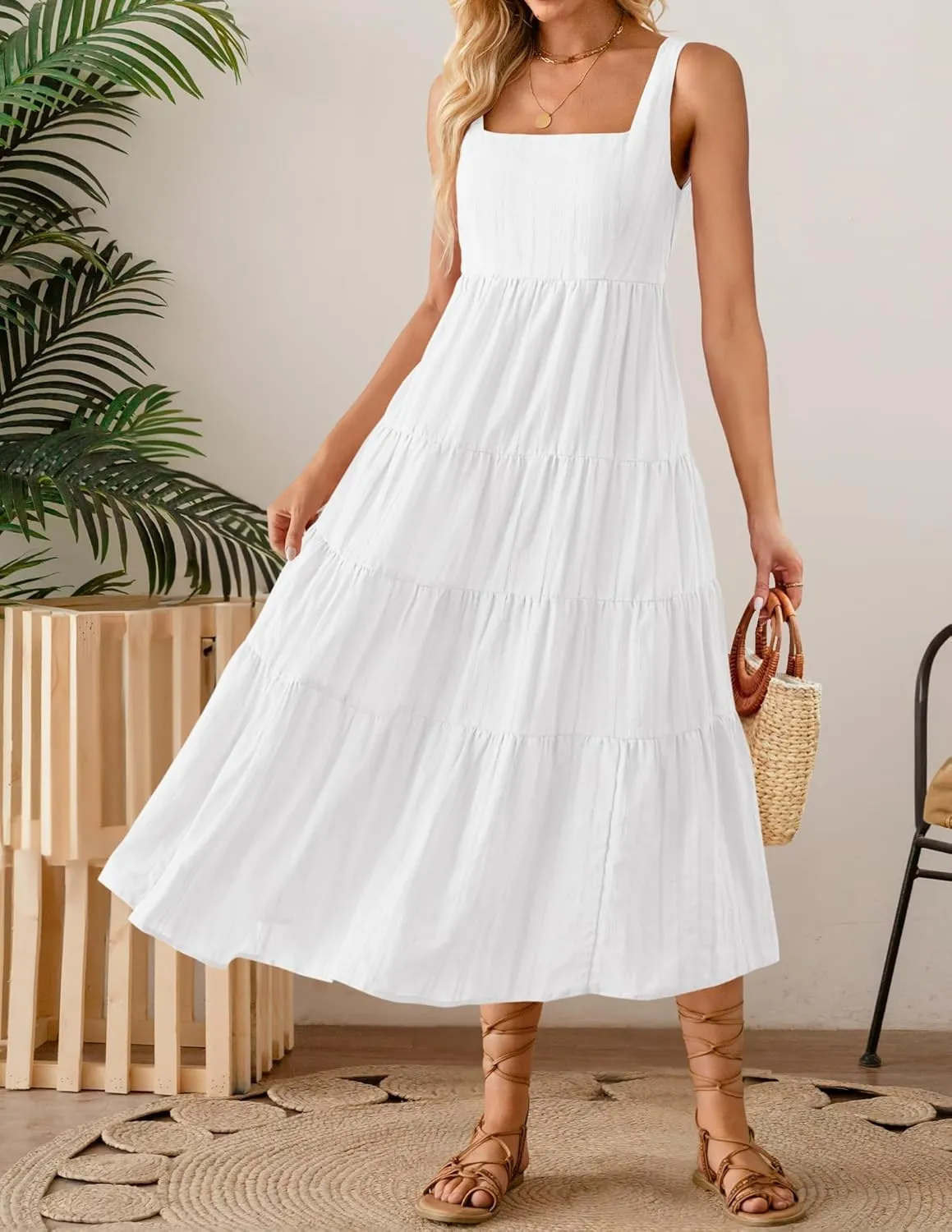 ZESICA Women's Summer Sleeveless Dress Casual Backless Loose Flowy Tiered Sundress Beach Cover up Tank Dresses