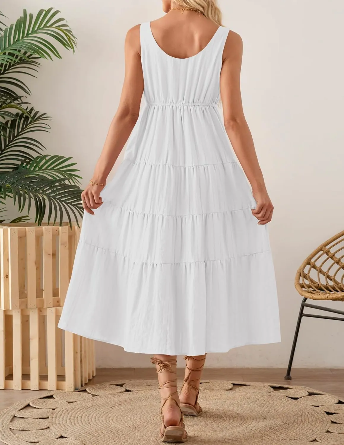 ZESICA Women's Summer Sleeveless Dress Casual Backless Loose Flowy Tiered Sundress Beach Cover up Tank Dresses