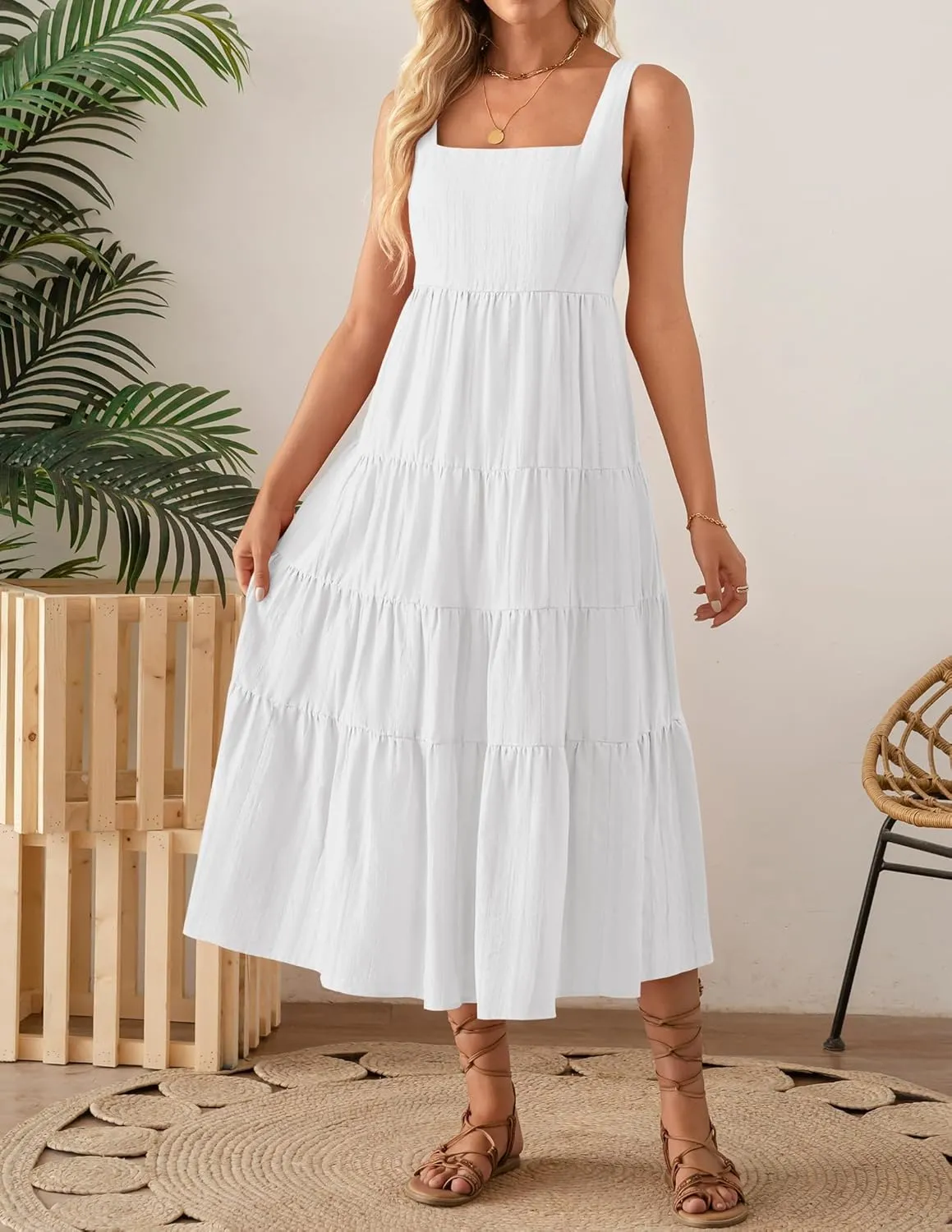 ZESICA Women's Summer Sleeveless Dress Casual Backless Loose Flowy Tiered Sundress Beach Cover up Tank Dresses