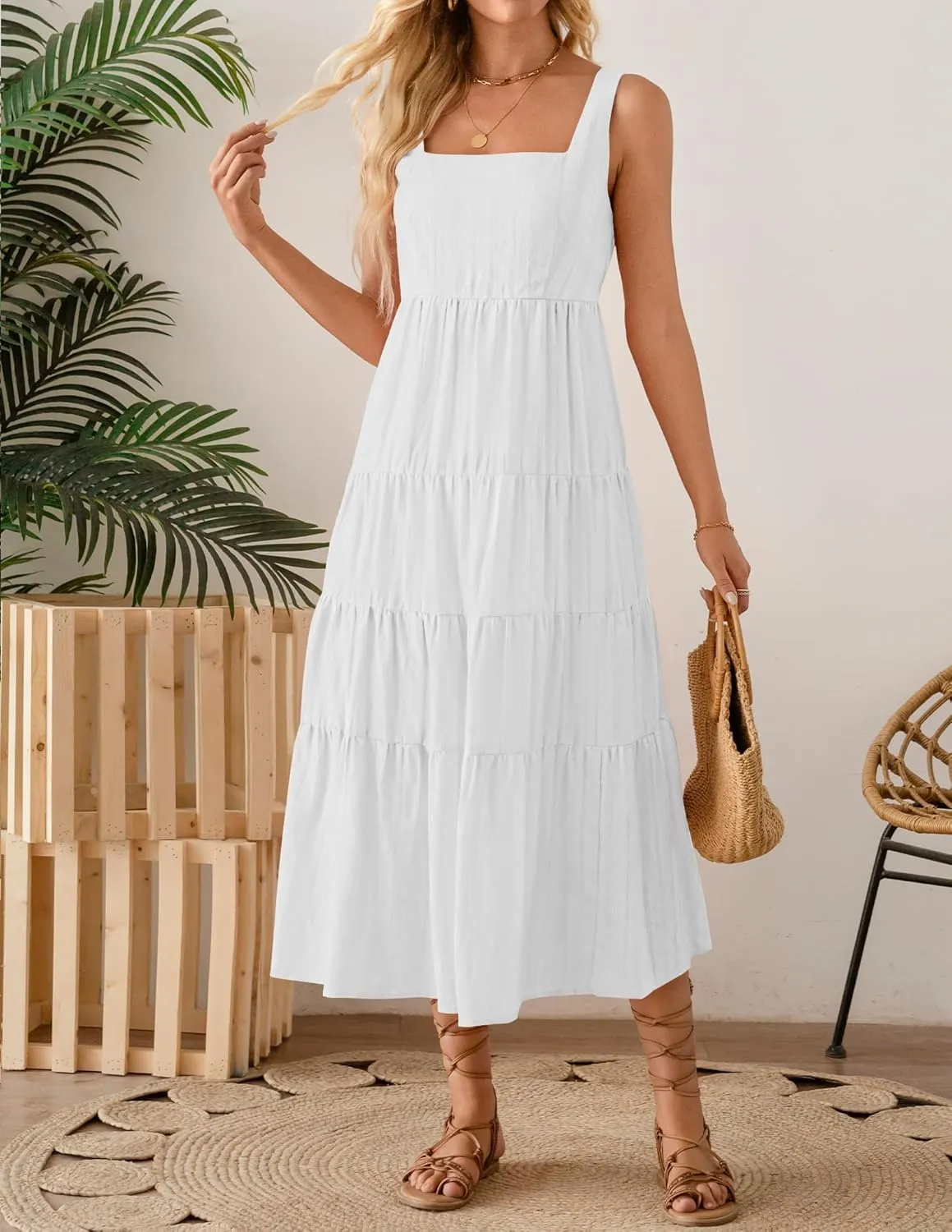 ZESICA Women's Summer Sleeveless Dress Casual Backless Loose Flowy Tiered Sundress Beach Cover up Tank Dresses